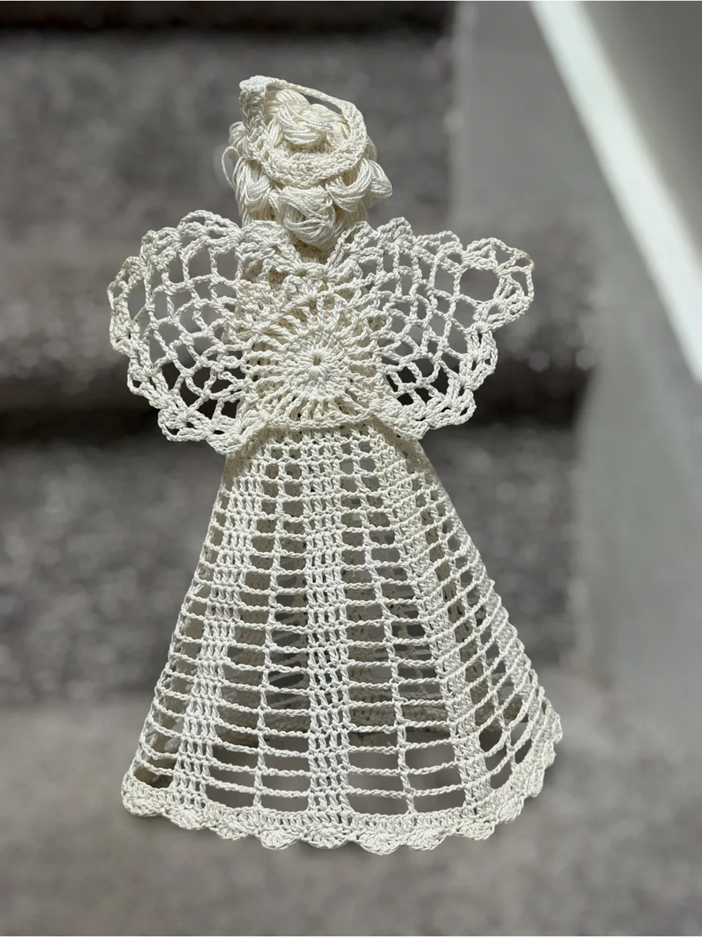Handmade Crochet Angel Christmas Tree Topper Lace Praying Angel Holiday Decor